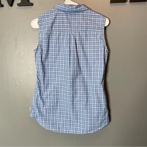 Eddie Bauer Blue Plaid Sleeveless Button Down Shirt size xs - Picture 6 of 7